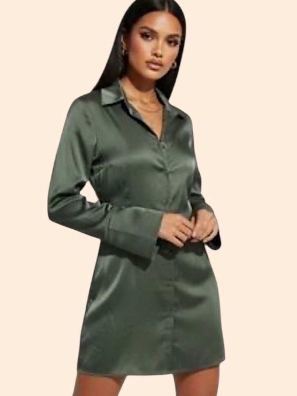 Abercrombie & Fitch Olive Green Long-Sleeve Button Dress